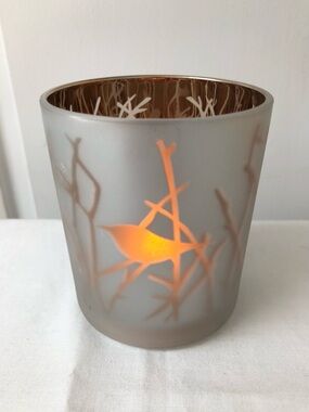 Silver Gold Metallic Bird in Woodland Flameless Candle